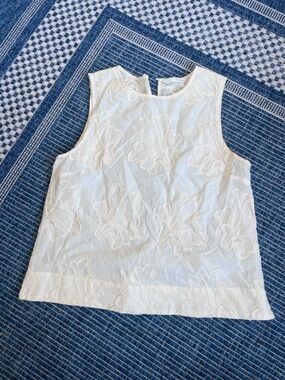 Zara Cream Sleeveless Embroidered Shell Top